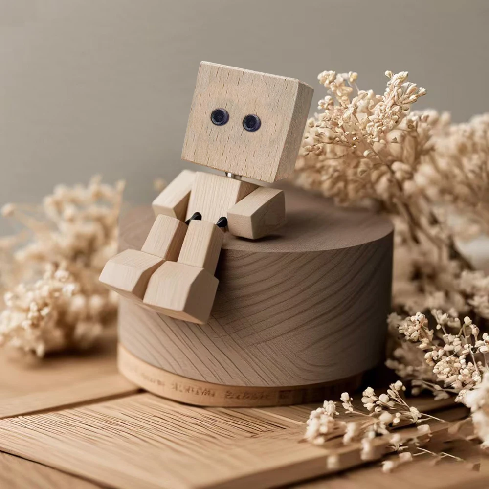 1PCS Wooden Man Figurine Car Decoration Small Ornaments Leg-swinging Figurine Cute Wood Man Creative Car Decor