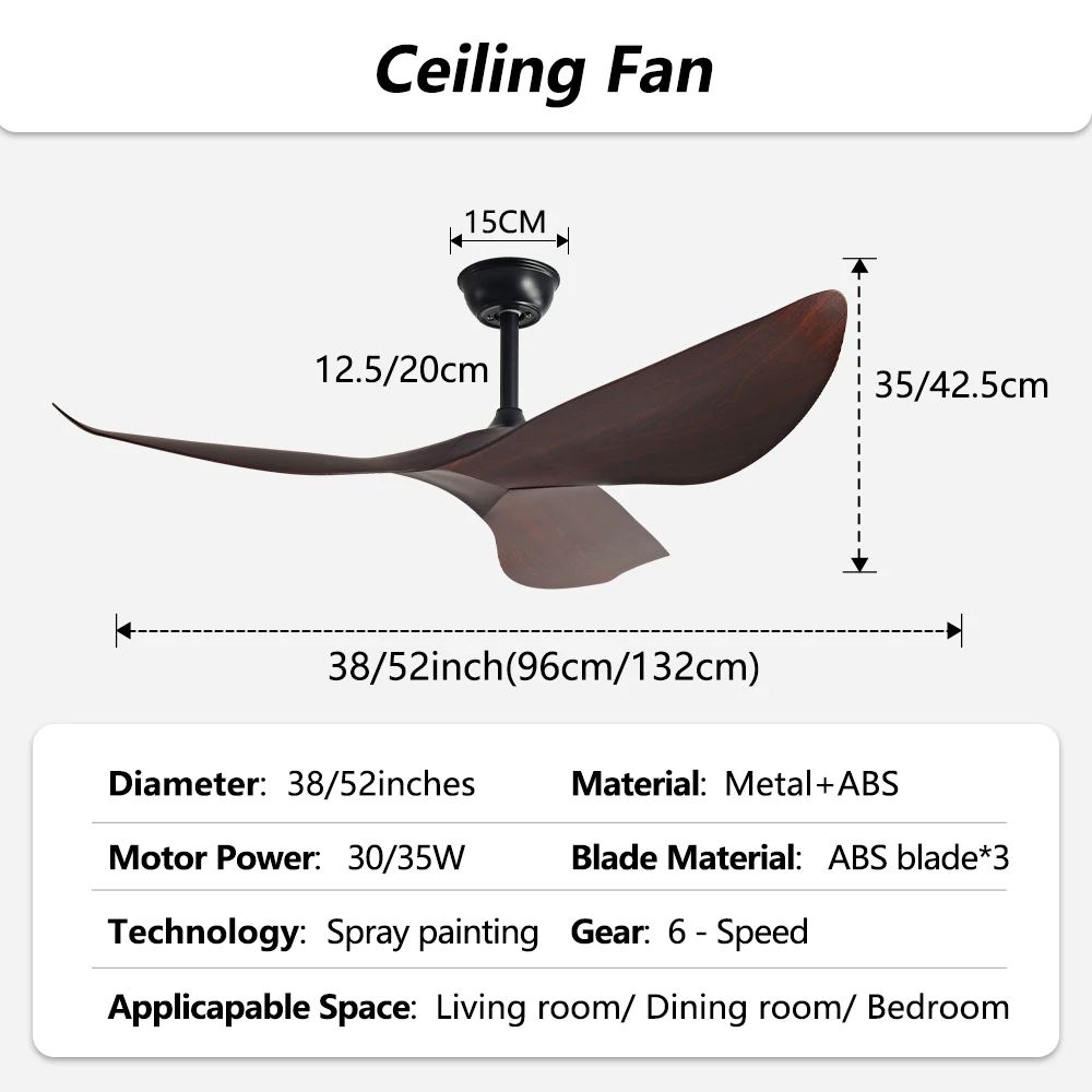38/52 Inch Ceiling Fan Living Room Restaurant Americans Modern Office Without Light DC Remote Control Electric Fan 110V 220V image 6