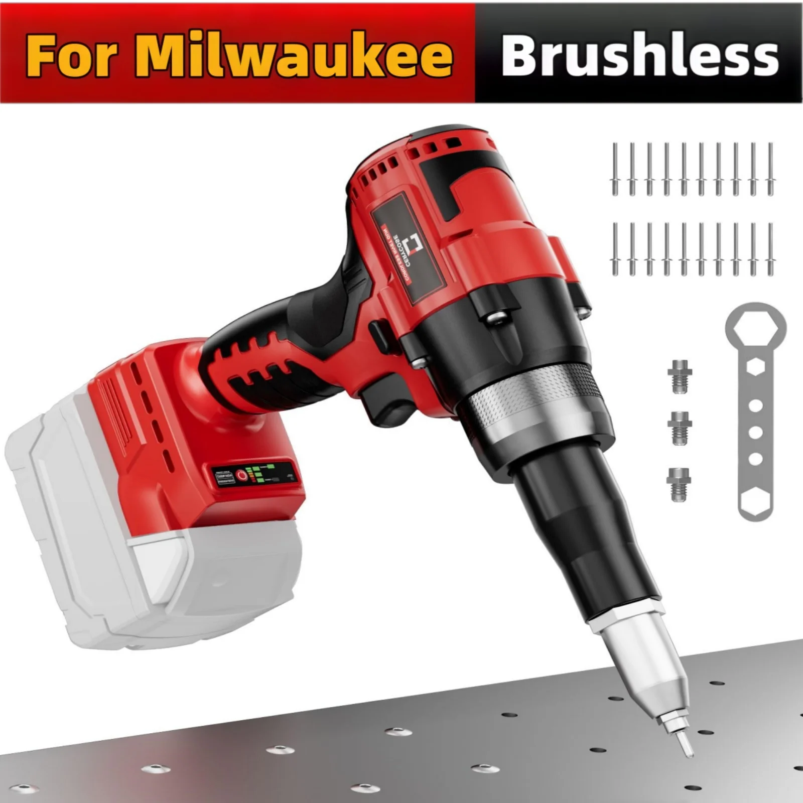 For Milwaukee 18V Battery Wireless Brushless Rivet Gun, 3.2-4.8mm Nut Riveter Automatic Riveting Insertable Power Tool