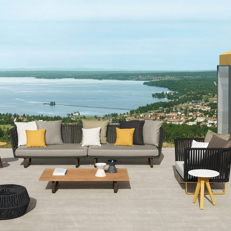 Outdoor-Rattan-Sofa, Innenhof, Garten, Terrasse, wasserdichter Homestay-Freizeit-Rattan-Stuhl im Freien