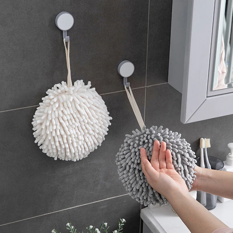 Hand Towel Absorbent Hanging Hand Towel Ball For Kitchen & Bathroom - Quick-Dry Chenille Plush Towel Household Cleaning Rag