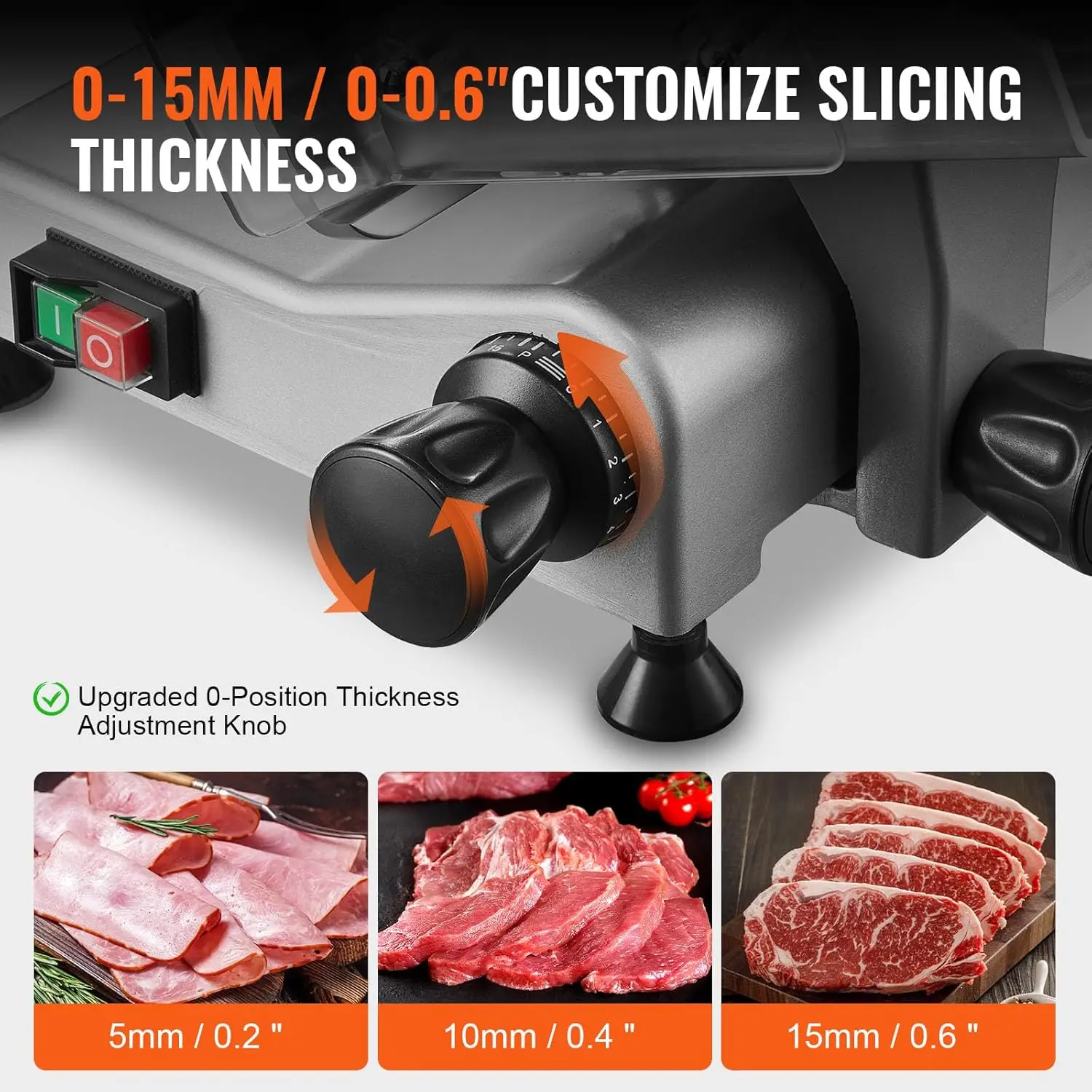 340W Electric Deli Food Slicer with 10" SUS420 Stainless Steel Blade and Built-in Sharpening Stone, 0-0.6 inch Adjustable