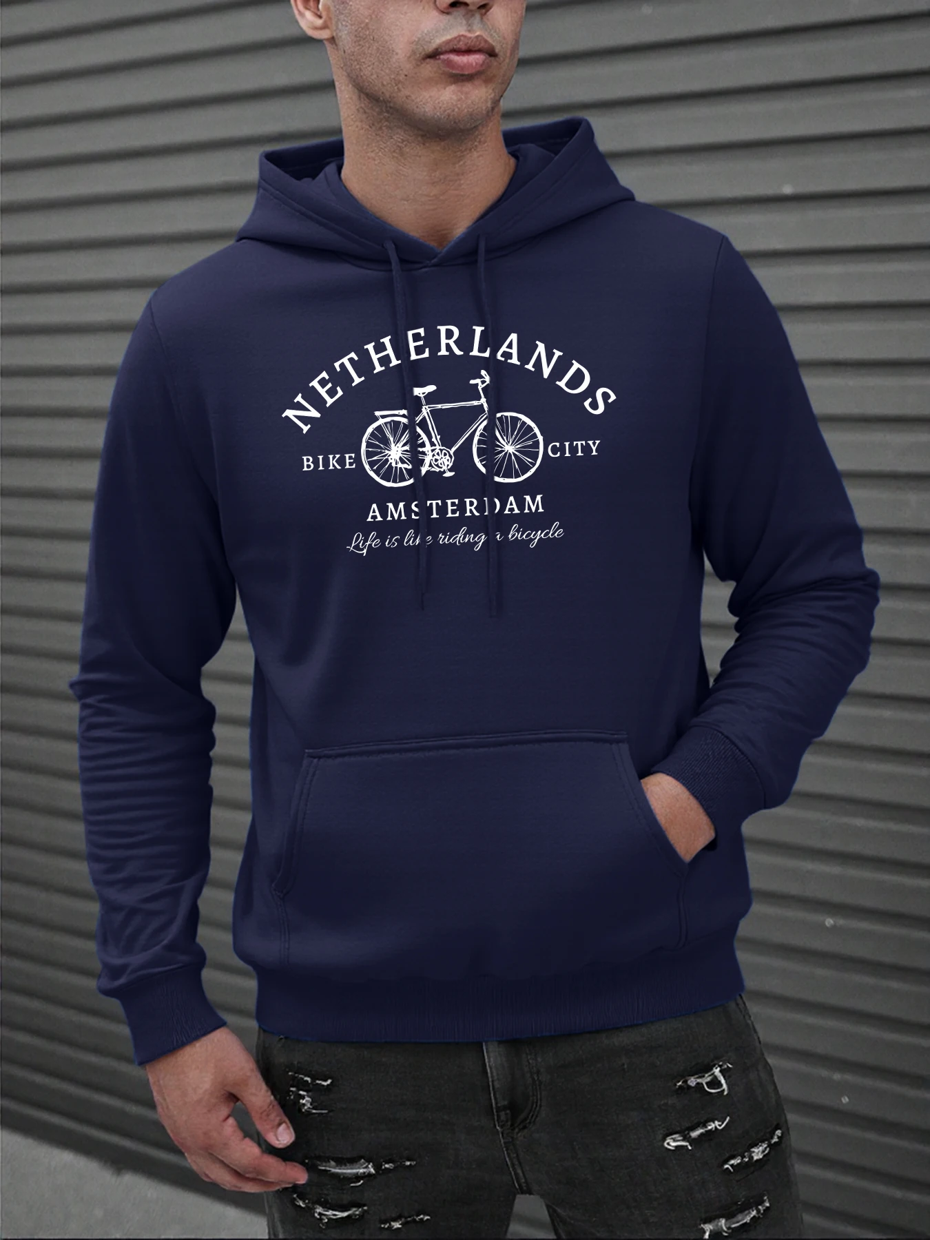 Niederlande Amsterdam Bike Design Männer Basics Hoodie Lose Hoody Vintage Herbst Fleece Langarm Trendy Tasche Unisex Hoodies