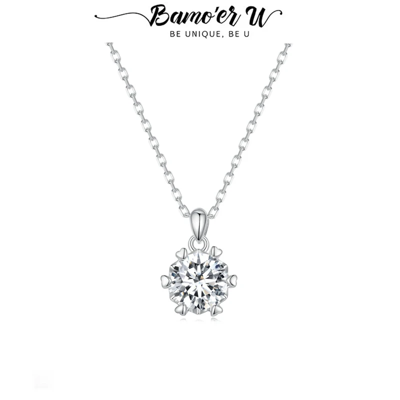 

Ожерелье Bamoer U с муассанитом 1 карат, серебро 925 пробы, уникальный дизайн с креплением в форме сердца, женское ювелирное украшение, цвет D, чистота VVS1