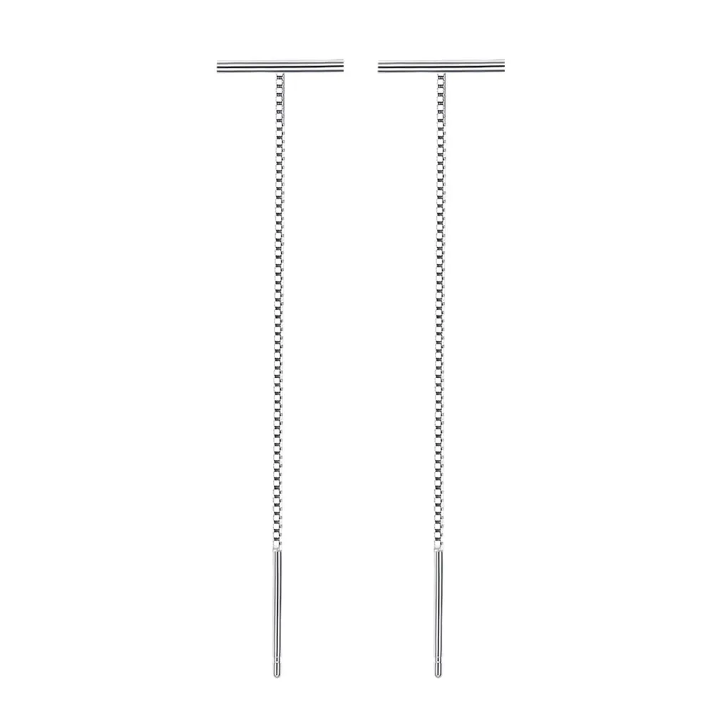 925 Sterling Silver Elegant Temperament Long Fringed T-shaped Cylindrical Stud Earrings Birthday Party Anniversary Gift