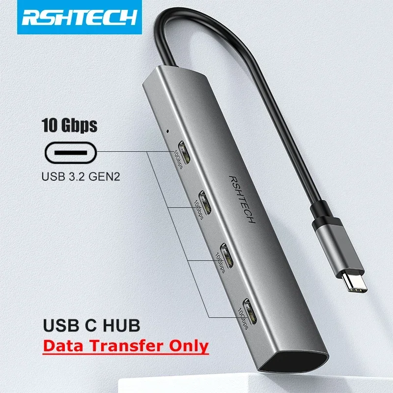 RSHTECH USB C Hub Aluminum Portable USB-C Data Hub Splitter for MacBook Laptops Data Transfer Only