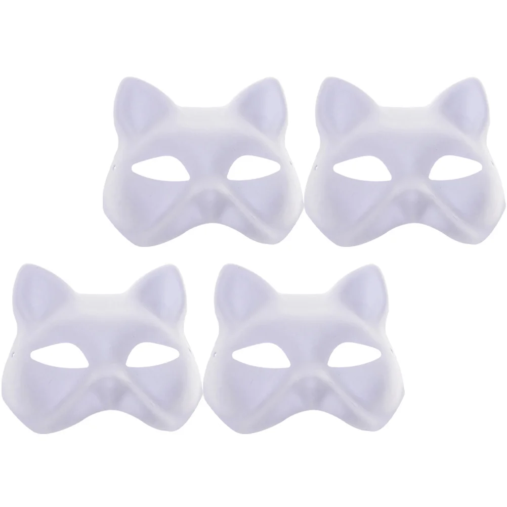 4-delige kattenmaskers om vier handgeschilderde pulp gezichtshalf ambachtelijke blanks Miss Masquerade te schilderen