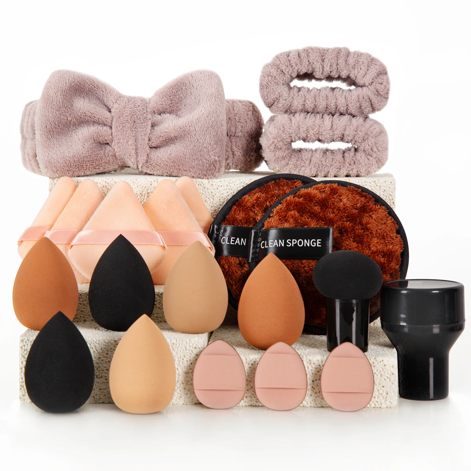 

20pcs Makeup Tools Set, Makeup Sponge,Triangular Powder Puff, Finger Powder Puff, Hair Band, Wrist Strap, Makeup Remover, Soft