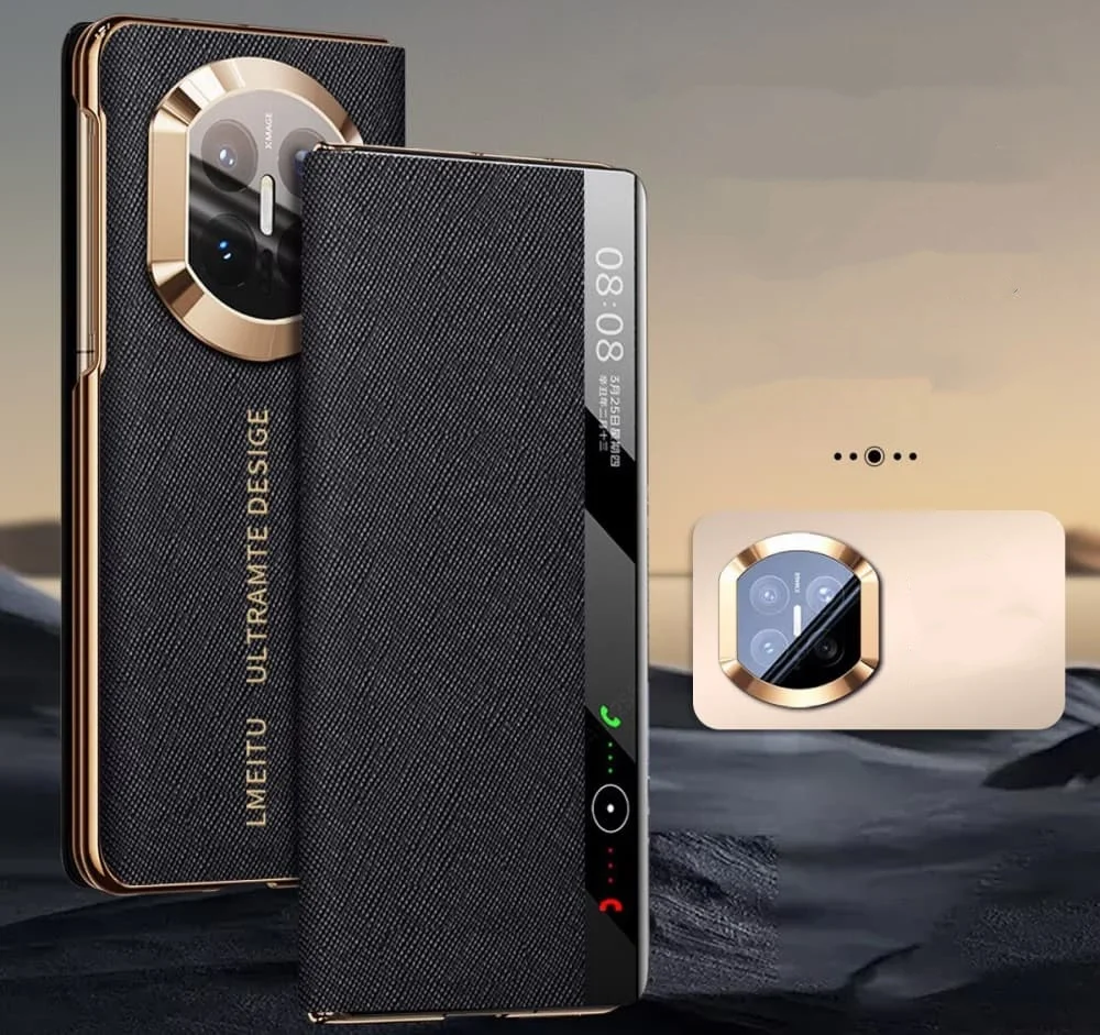 

Premium Cowhide Leather Magnetic Flip Case for Huawei Mate X7 Window View Cover