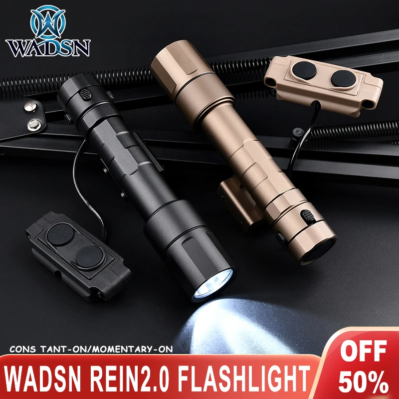 Senter Airsoft REIN 2.0 logam, aksesori lampu senjata berburu LED putih 1300 lumen dengan saklar fungsi ganda cocok rel 20mm