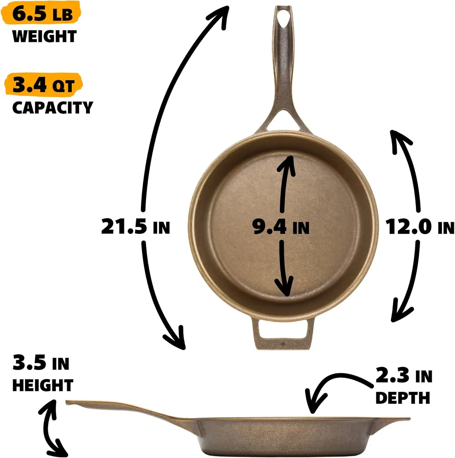 Sartén de hierro fundido de 12 pulgadas |   Hecho en EE. UU., templado, distribución uniforme del calor, fácil de limpiar, acabado antiadherente suave para asar, F