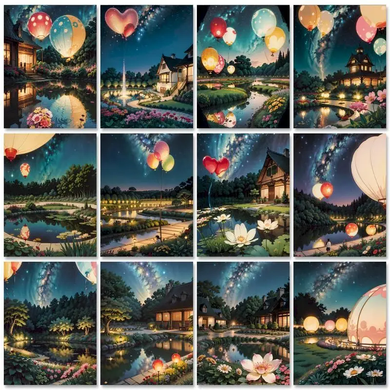 

GATYZTORY 40x50cm Pictures By Numbers Night Countryside Landscape Painting By Numbers On Canvas Diy Home Decoration Gift