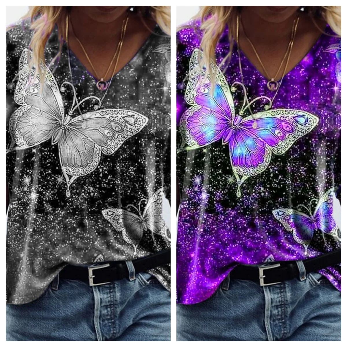 

New spring summer short sleeve butterfly print T-shirt women's top