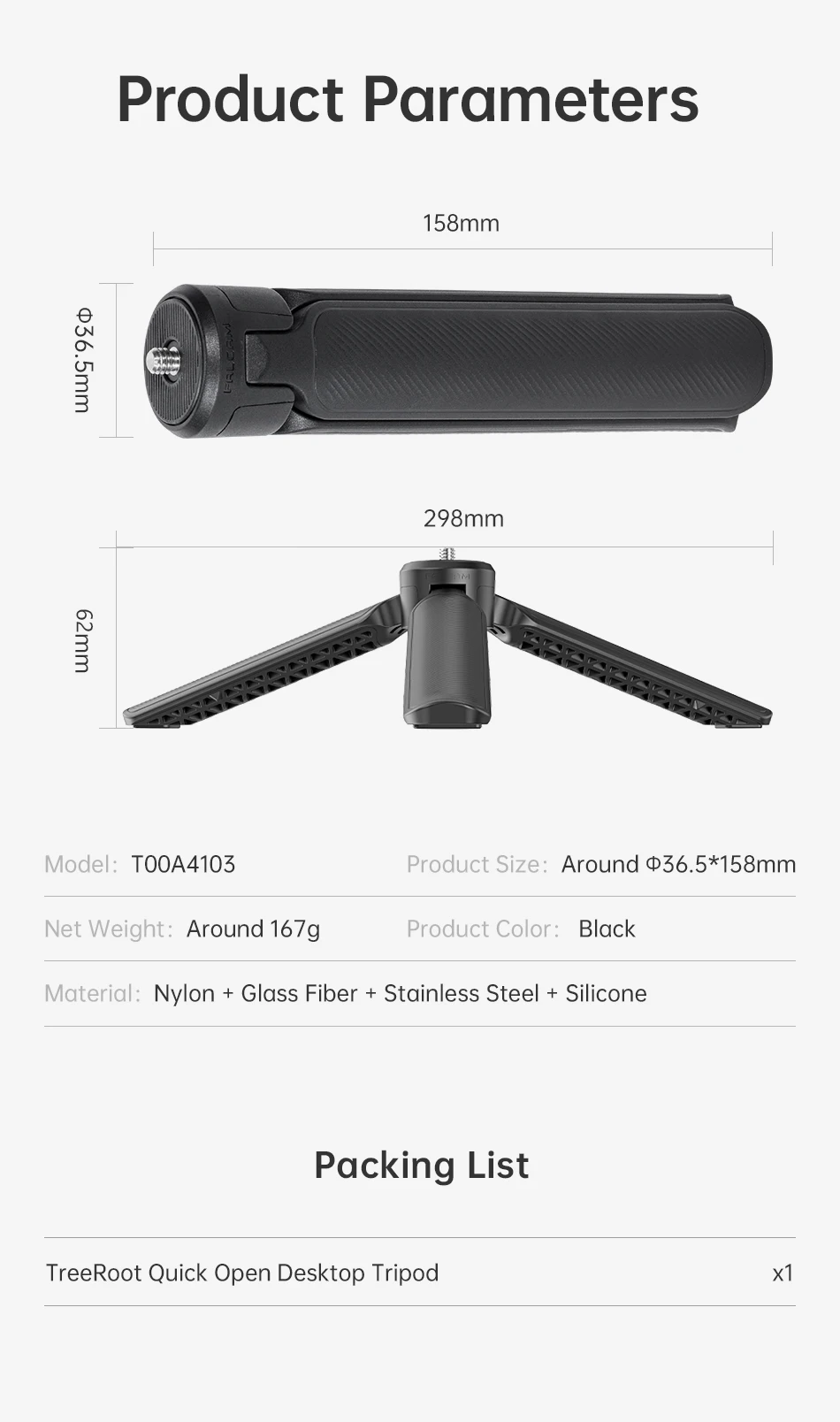 Ulanzi falcam treeroot schnell öffnendes Desktop-Stativ max. Last 5kg mit universeller Schnitts telle für Smartphone-Kamera-Video licht – Detail 8