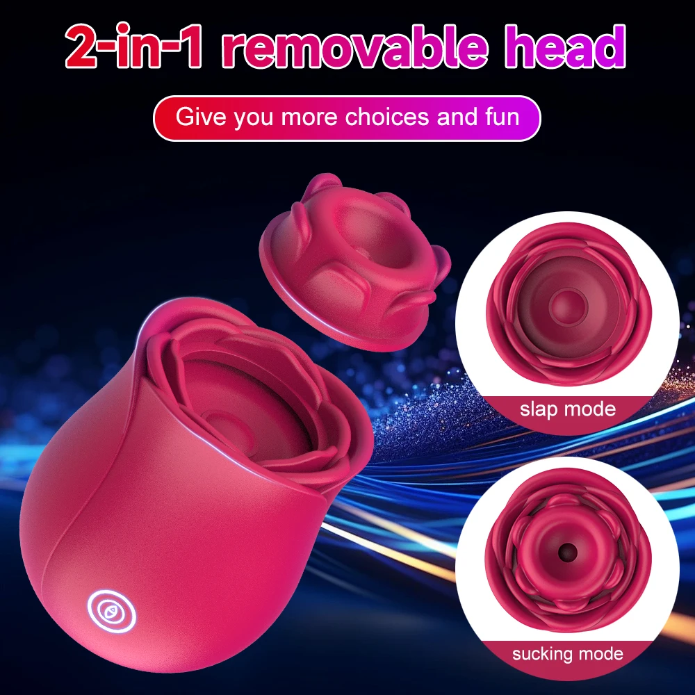 2 in 1 Rose Toys Vibrator for Women 10 Sucking Tapping Modes Removable Head for Clit Clitoral Nipple Stimulation Adult Sex Toy