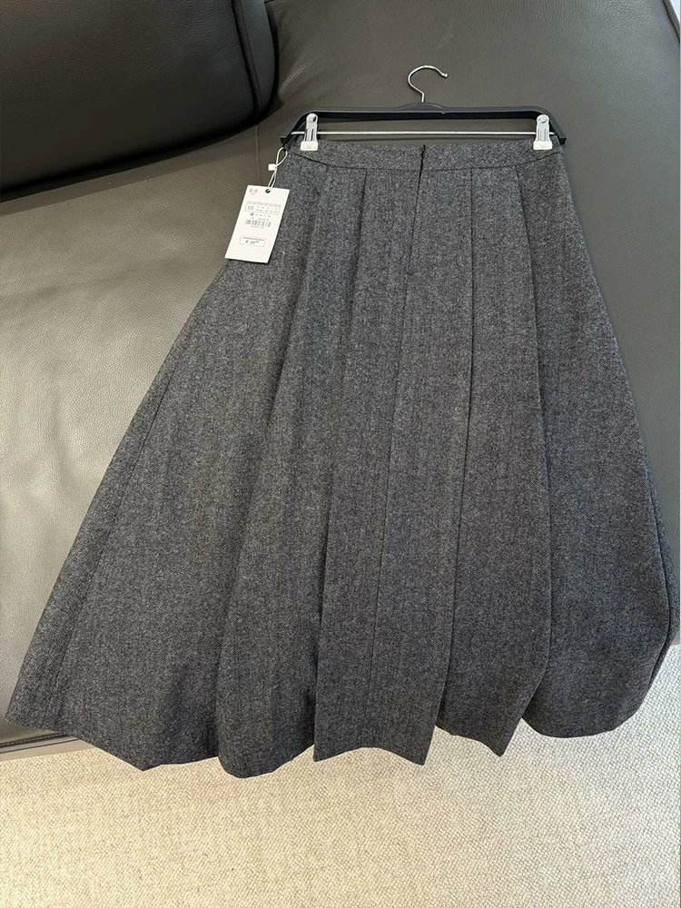 2024 Autumn and Winter New Arrivals Women\'s High Quality Twill Versatile Temperament High Waist Wool Blended Loose Casual Skirt