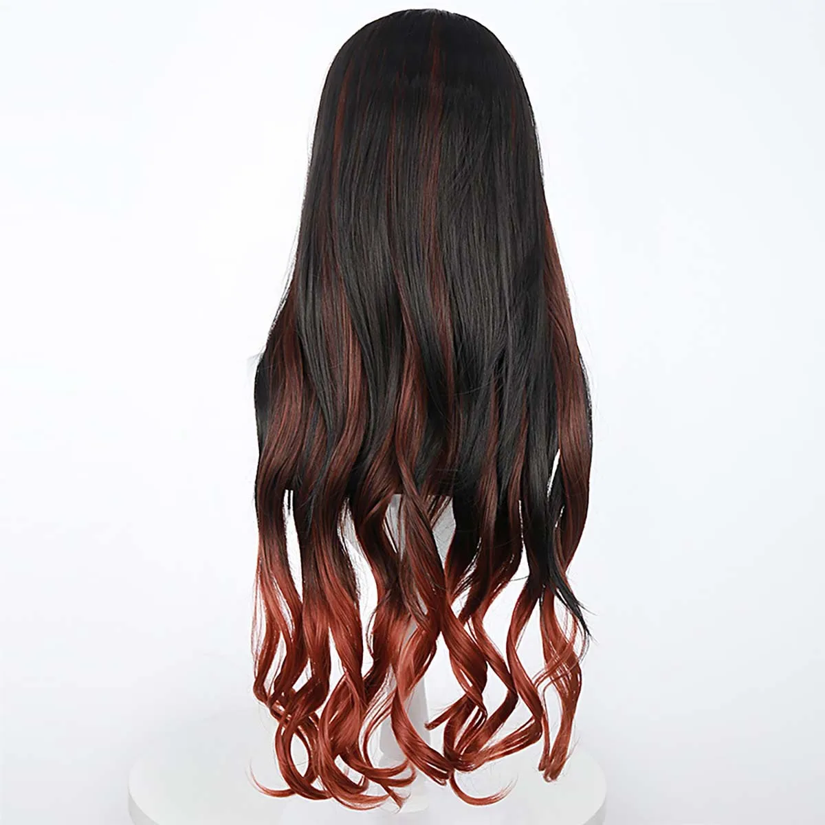 Women Girls Anime demon slayer Cosplay Nezuko Long Curly Orange and Black Wigs