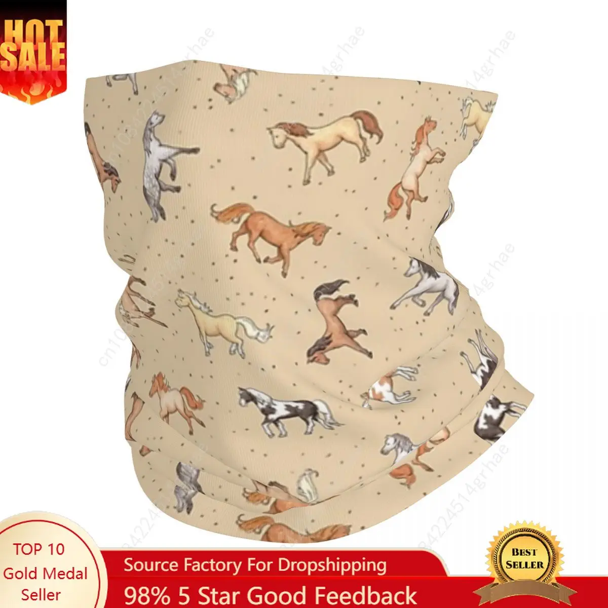 

Scattered Horses Spotty On Taupe Pattern Bandana Neck Gaiter Printed Magic Scarf Headwear Outdoor Sports For Men Women Adult