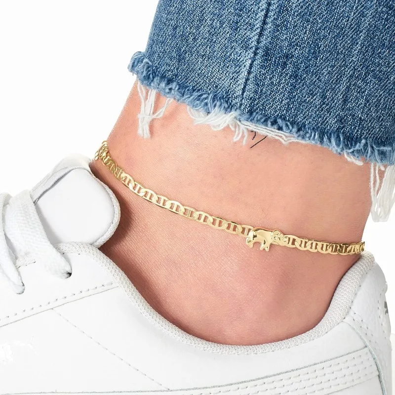 18K Gold Plated Flat Marina Elephant Anklet Bracelet for Women Teen Girls