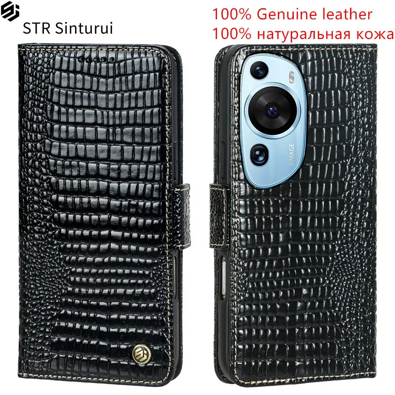 

STR Genuine leather lizard grain card Slot Wallet Cover For Huawei P60 Art P50 P40 Pro Pro+ P50E lite 5G shockproof phone Case