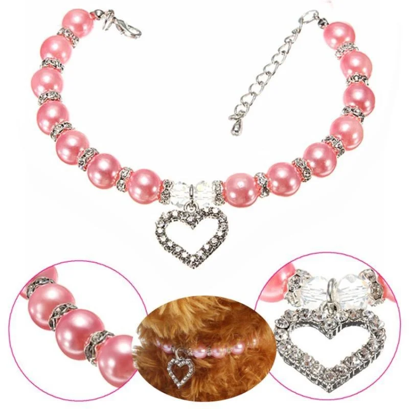 Pet Collar Pearl Necklaces Love Pendant Dogs Cats Collar Jewelry Pet Accessories  collar para gato