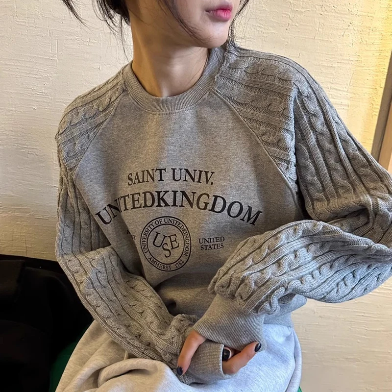 

Шикарный осенне-зимний свитшот с круглым вырезом и буквенным принтом, свободного кроя, вязаный, с длинными рукавами, женский модный удобный универсальный топ