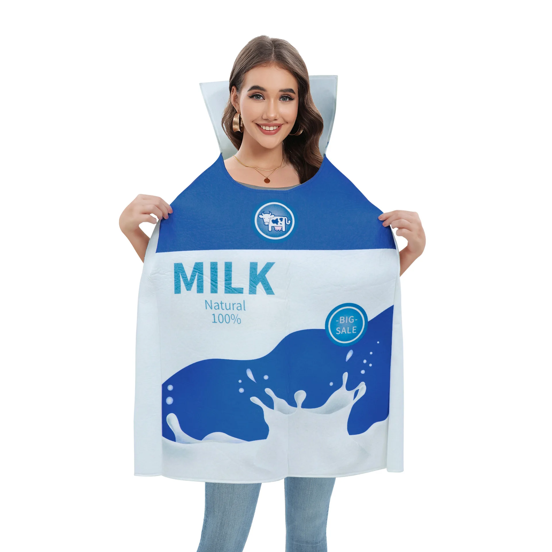 

Snack-themed Fun Party Costume New Halloween Style Funny Stage Prop Costume Cookie Milk Hot Dog Print Role-playing Costume