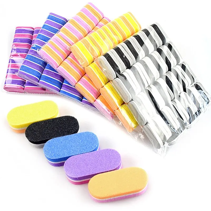 50 Pcs Mini Nail Files Block 100/180 Grit Sponge Buffers for Acrylic Nails Buffing Block Double Sided DIY Salon Manicure Tools