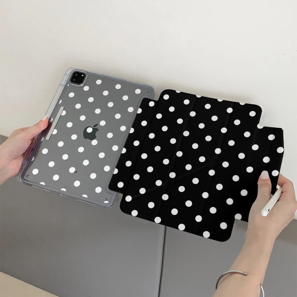 White Polka Dot Black Tablet Case For iPad Pro 11 12.9 13 M2 M4 M3 M5 Shell 8.3 9.7 10.2 5/6/7/8/9/10/11th Air 2 3 4 5 6 7 Cover