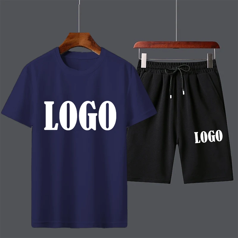 Customized Summer Trending Men Casual Suits Short Sleeve T-shirt+Shorts Sets Fashion Beach Two-piece Set