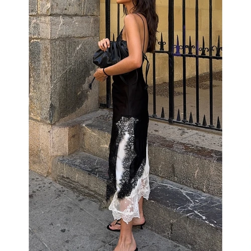 Imagen 2 del producto Camisola asimétrica con dobladillo de encaje Floral para mujer, chaleco alto y bajo de satén con tirantes finos de seda, camisola asimétrica con abertura lateral, Tops con capas sedosas y fluidas