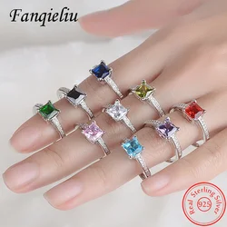 Real 925 Sterling Silver Luxury Square Zircon Ring For Women Trendy Jewelry New FQL20503