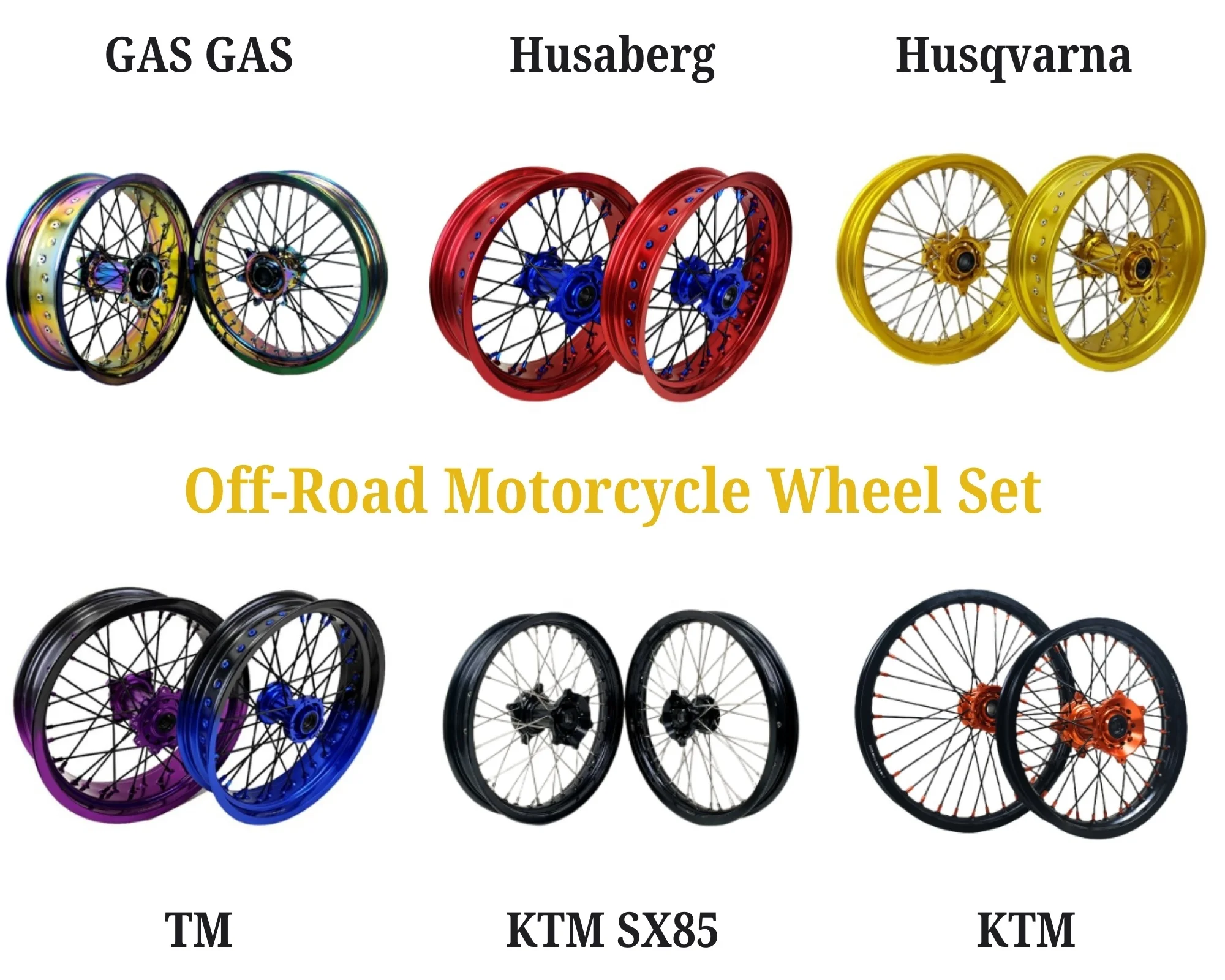 21/19 Motocross 21/18 Enduro Off-road Dirt Bike Rims for Yamaha YZ Honda CRF KTM SXF Spoke Wheel Set