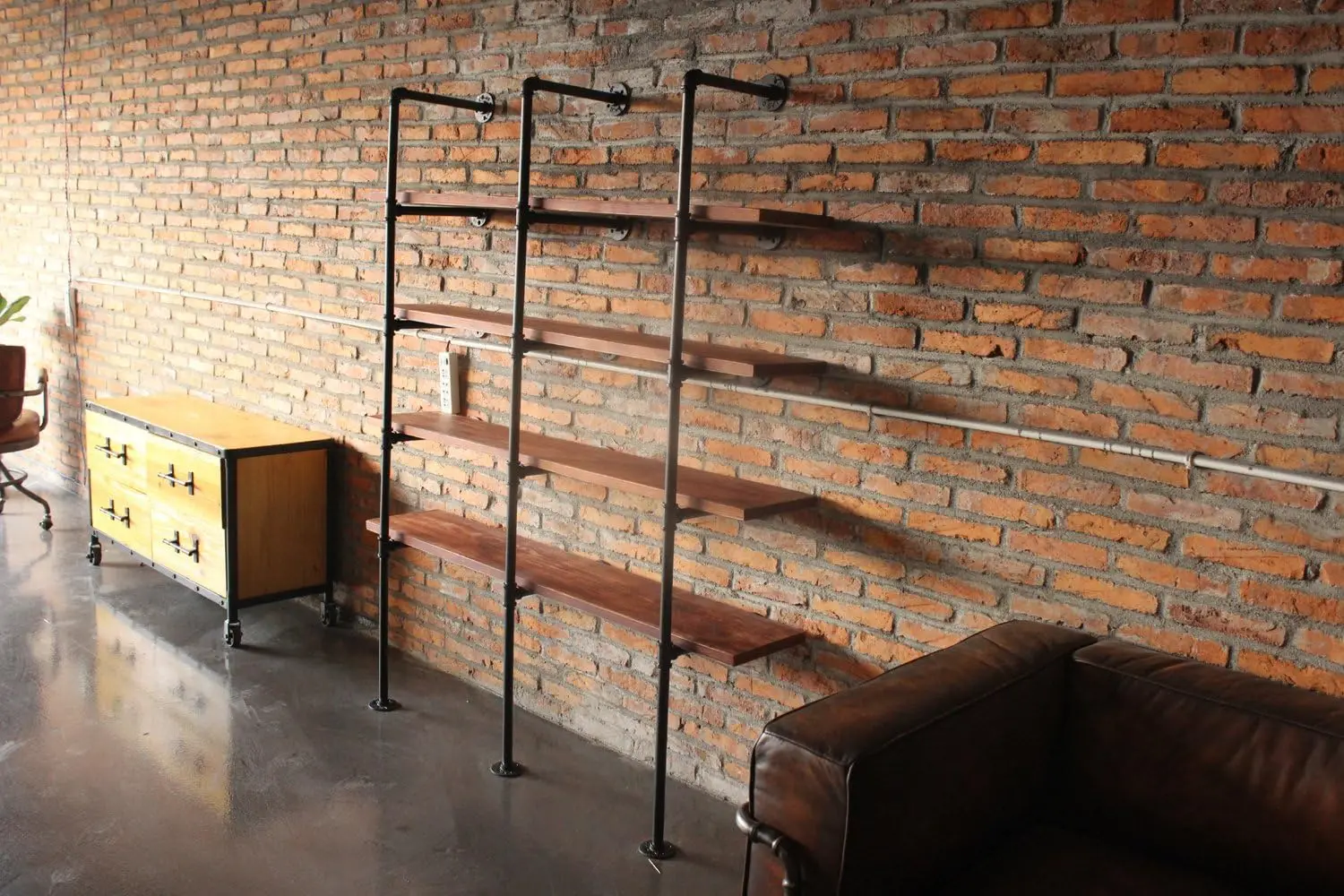 

Industrial French Country Rustic Pipe & Wooden Wall Shelves, Vintage Ceiling Hung DIY Bracket Shelf (Five-Layer, Set of 4)