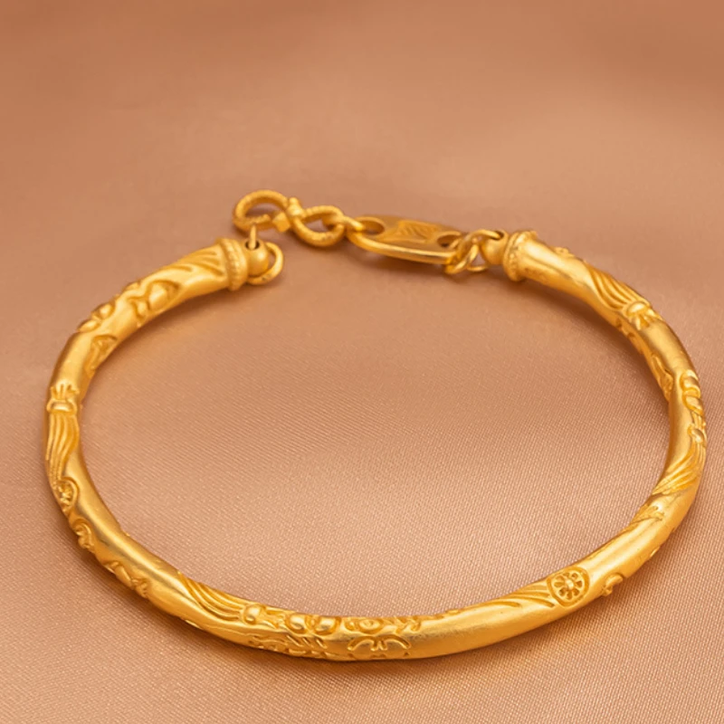 Elegant Patterned Round Stick Gold Color Bracelet Bangle for Women Fashion Atmosphere Wedding Engagement Bangle Jewlery Gift