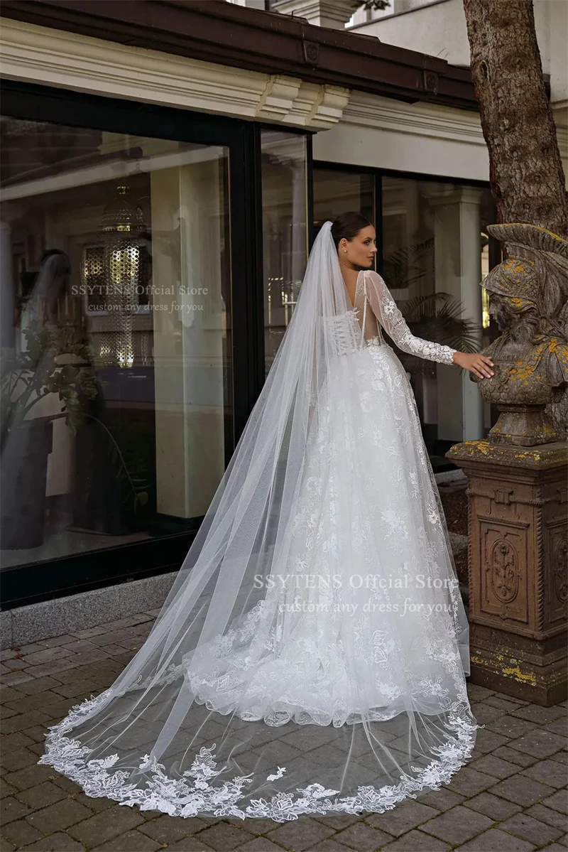 SSYTENS فساتين زفاف فاخرة الأميرة الوهم كم طويل زين فساتين زفاف خمر 2026 مشد فساتين العروس تخصيص