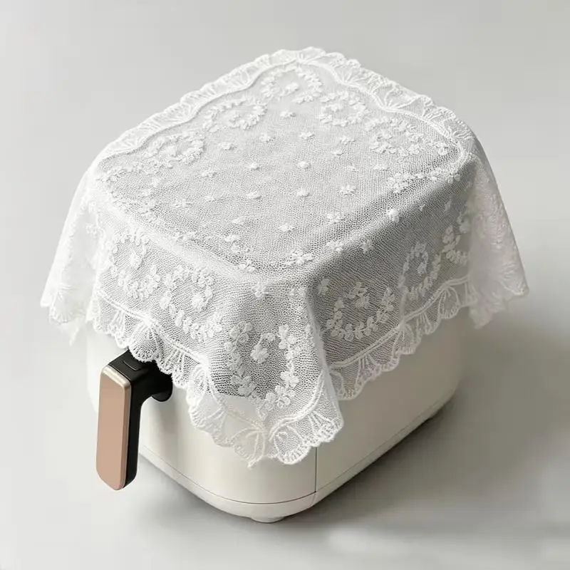 (BF06)White Lace Dustproof Cover Square Air Fryer Dust Cover Electric Rice Pot Cover Oilproof Pressure Cooker Protector Cover