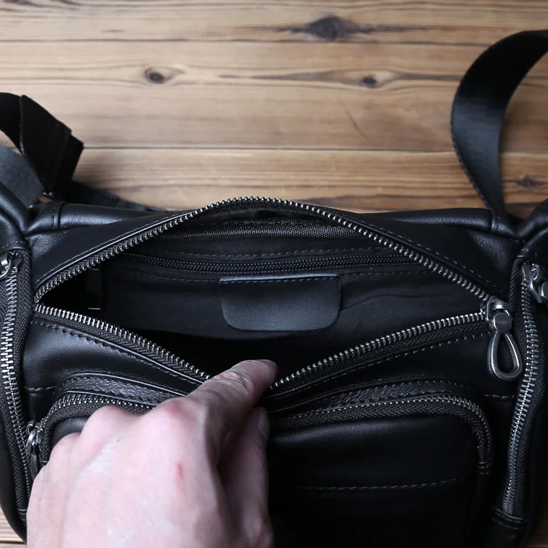 Nzpj Echt leder Herren Brusttasche, Top Layer Rindsleder Umhängetasche, lässige Herren tasche, Outdoor Sport Taillen tasche Tablet Hülle – Detail 17