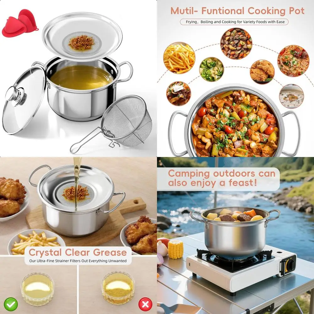 

3-in-1 Stainless Steel 4L Deep Fryer Pot with Basket and Oil Strainer for Kitchen and Outdoor Cooking