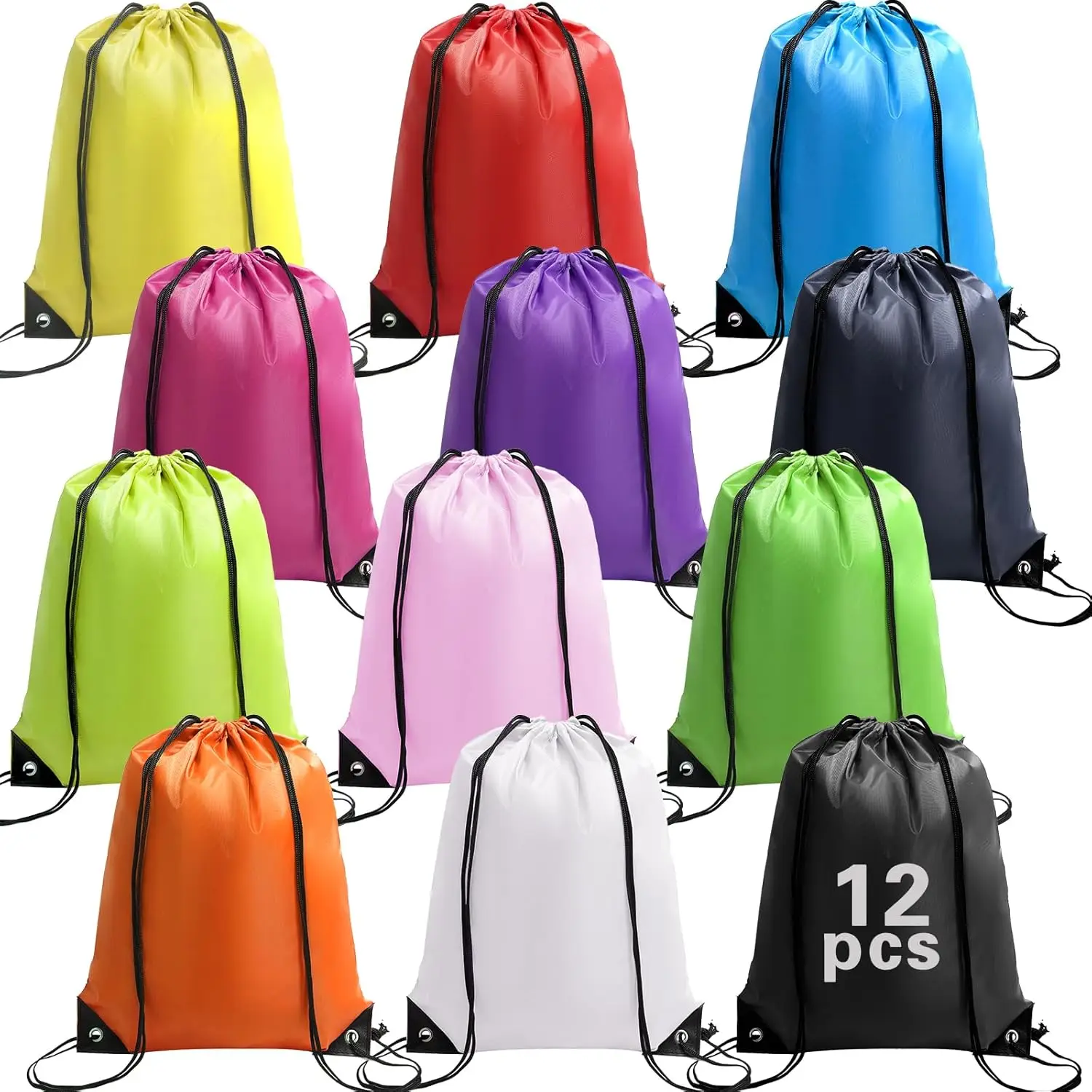 Lot de 12 sacs de sport pliables et imperméables, sac à dos de fitness avec poche à cordon, pour randonnée, camping, natation, hommes et femmes