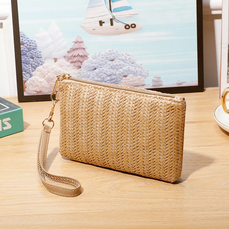 

Weaving Bag Fashion Ladies Wristlet Clutch Women Daily Money Phone Clutch Solid Straw Woven Coin Purse Beach Wallet Card Bag