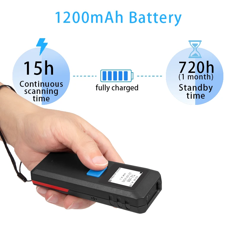 Mini Bluetooth Portable 1D 2D Barcode Scanner with Display Can Store data Easy to Operate connect  Mobile Phone or Laptop