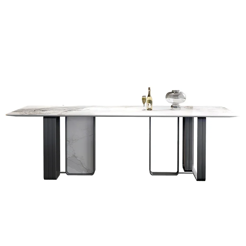 Light, luxurious and bright dining tables and chairs, modern simple, advanced sensual minimalist rock plate dining table