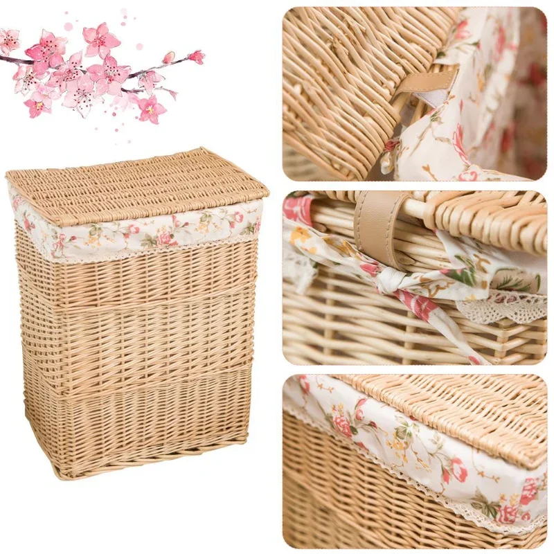 Folding Laundry Baskets Dirty Clothes Home Storage Basket Large Storage Box Wicker Mesh Laundry Bag Laundry Hamper with Lid