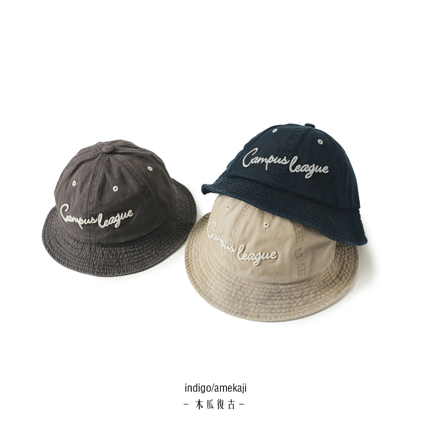 Vintage Washed Letter Embroidery Unisex Outdoor Bucket Hat 100% Cotton Wide Brim Sun Hat Round Dome Breathable Fisherman Cap