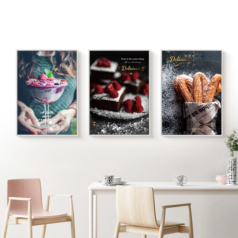 

3Pcs/Set Food Poster Printed Cake Dessert Canvas Poster Wall Art Modern Kitchen Dining Room Bread Dessert Home Living No Frames