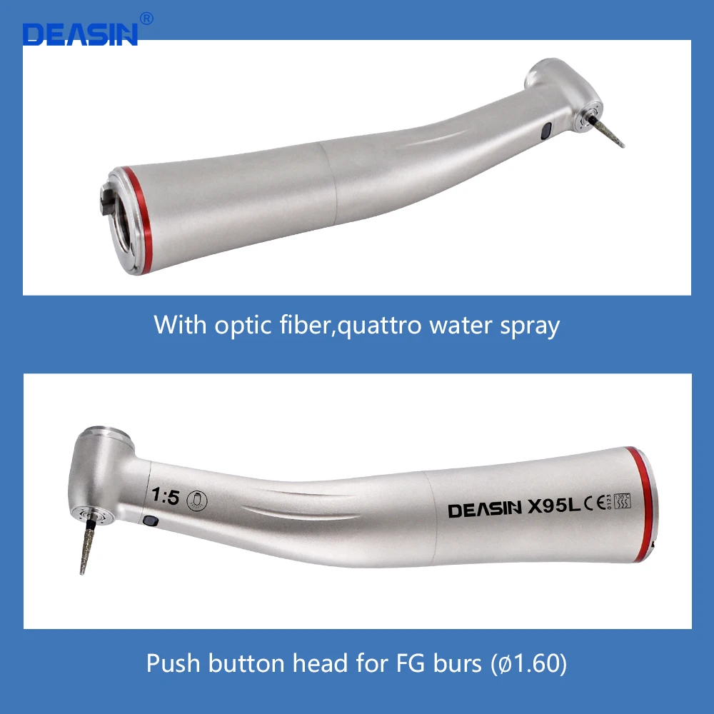 DEASIN Dental 1:5 increasing red ring Fiber optic contra angle handpiece Push Button dental handpiece dentist tools