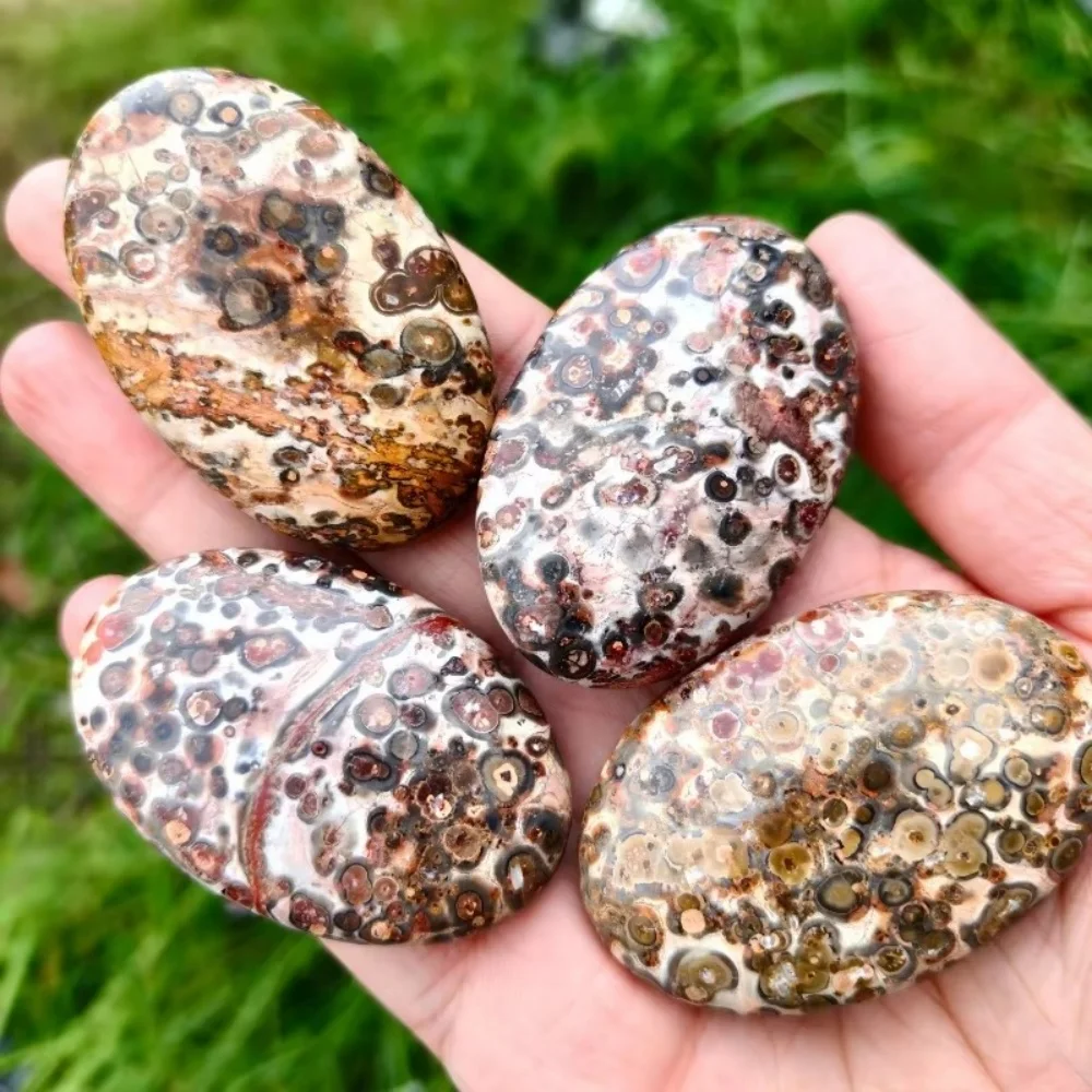 Natural Leopard Print Stones Palm Stones  Hand Exercise and Relaxation Stone Healing Crystal Crafts for Home Decoration and Gift