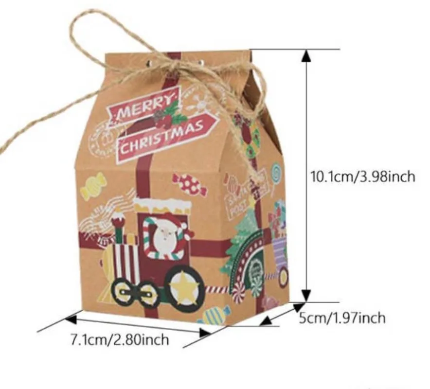 30/1PCS Christmas Kraft Paper Bags Gift Box Handle Pouch with Rope Candy Tote Packaging Bag Party Santa Claus Home Xmas Decor
