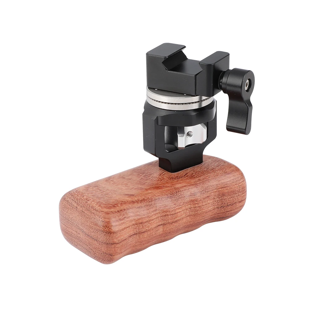 HDRIG Quick Release Wooden Hand Grip (Left Side) With M6 ARRI Rosette Connection & NATO Clamp Adapter for DSLR Camera Rig / Cage